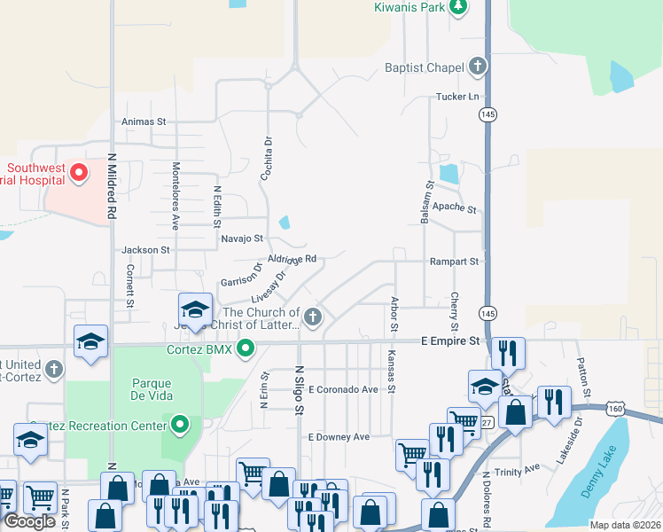 map of restaurants, bars, coffee shops, grocery stores, and more near 935 Brookside Drive in Cortez