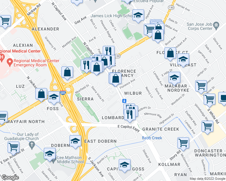 map of restaurants, bars, coffee shops, grocery stores, and more near 2603 Republic Place in San Jose