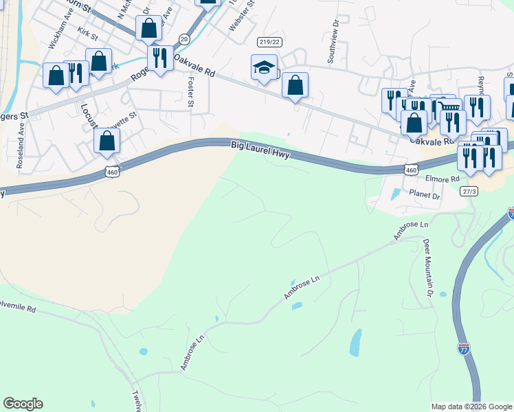 map of restaurants, bars, coffee shops, grocery stores, and more near 671 Misty Hills Drive in Princeton