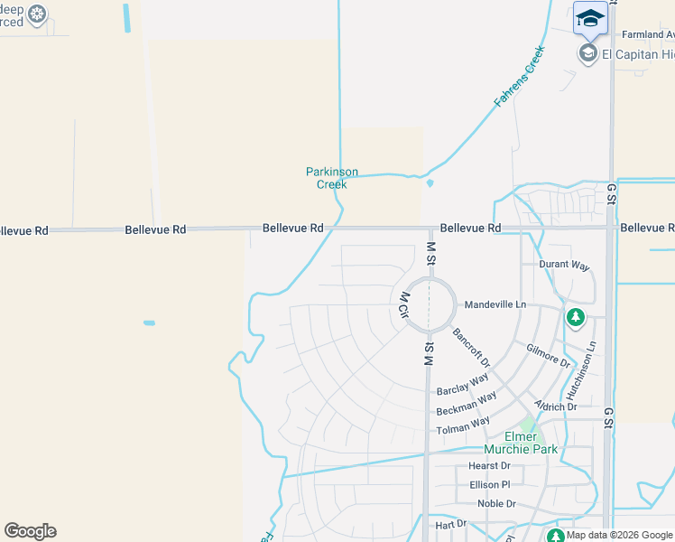 map of restaurants, bars, coffee shops, grocery stores, and more near 733 Marshall Court in Merced