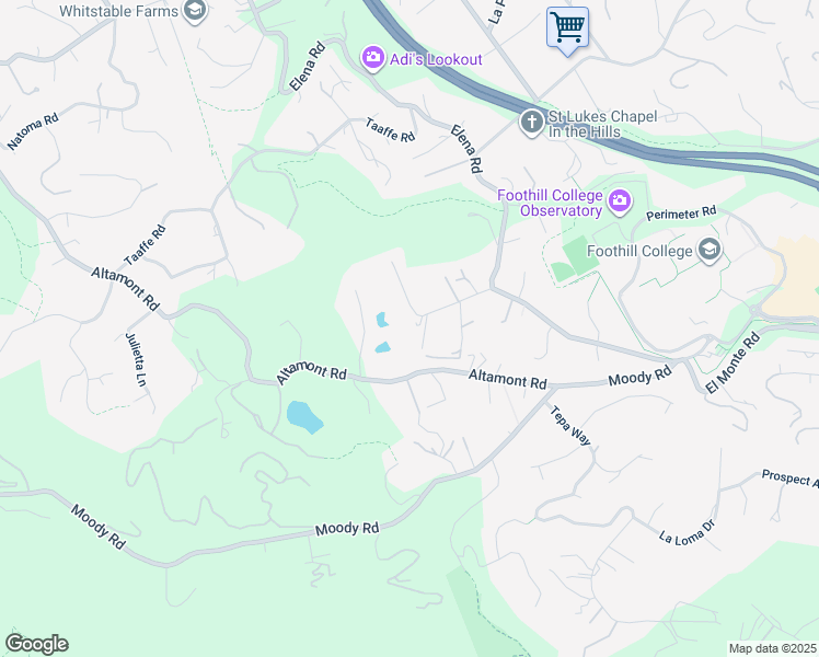 map of restaurants, bars, coffee shops, grocery stores, and more near 25850 Vinedo Lane in Los Altos Hills