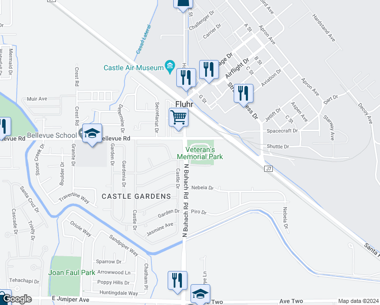 map of restaurants, bars, coffee shops, grocery stores, and more near 2491 County Park 6 in Atwater