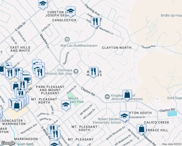 map of restaurants, bars, coffee shops, grocery stores, and more near 1275 City View Place in San Jose