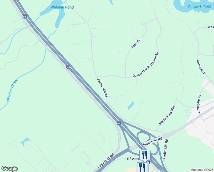 map of restaurants, bars, coffee shops, grocery stores, and more near 382 Fenton Mill Road in Williamsburg