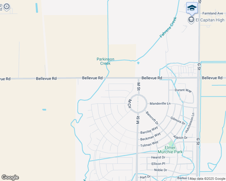 map of restaurants, bars, coffee shops, grocery stores, and more near 601 Marshall Lane in Merced