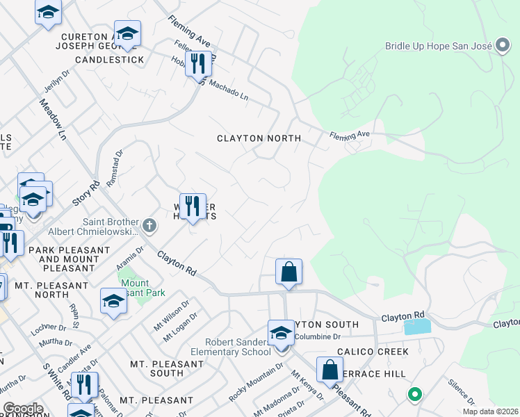map of restaurants, bars, coffee shops, grocery stores, and more near 10634 Story Lane in San Jose