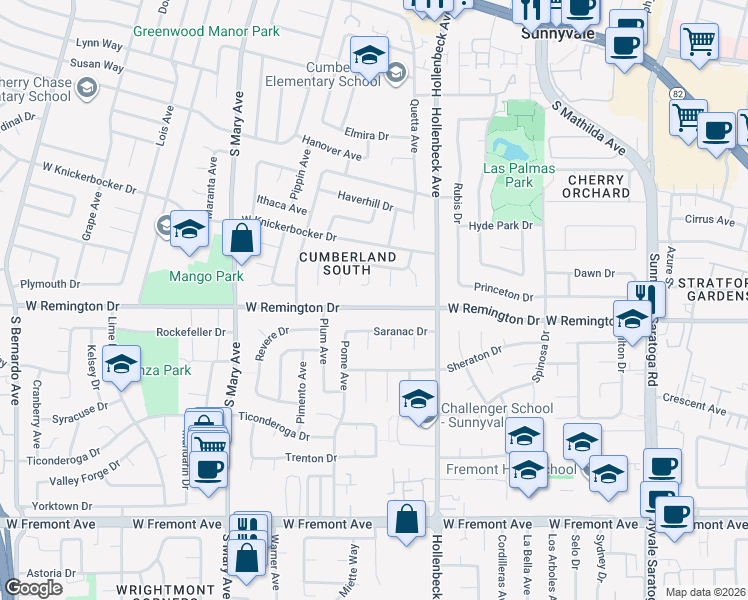 map of restaurants, bars, coffee shops, grocery stores, and more near 749 West Remington Drive in Sunnyvale