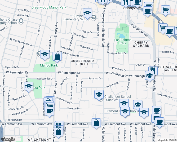 map of restaurants, bars, coffee shops, grocery stores, and more near 749 West Remington Drive in Sunnyvale