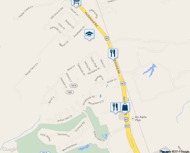 map of restaurants, bars, coffee shops, grocery stores, and more near 1101 Rustads Cir in Williamsburg