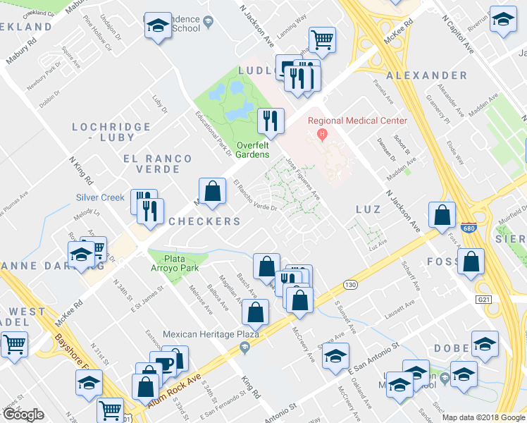 map of restaurants, bars, coffee shops, grocery stores, and more near 314 Vida Leon Court in San Jose