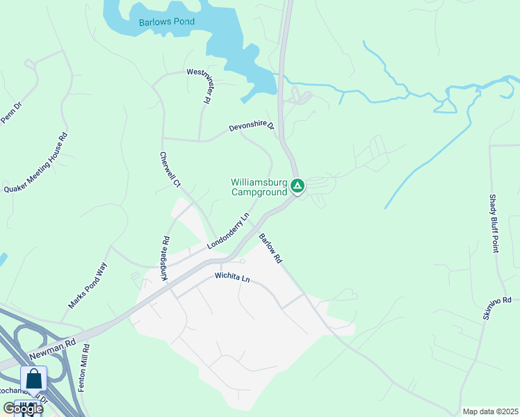 map of restaurants, bars, coffee shops, grocery stores, and more near 135 Londonderry Lane in Williamsburg