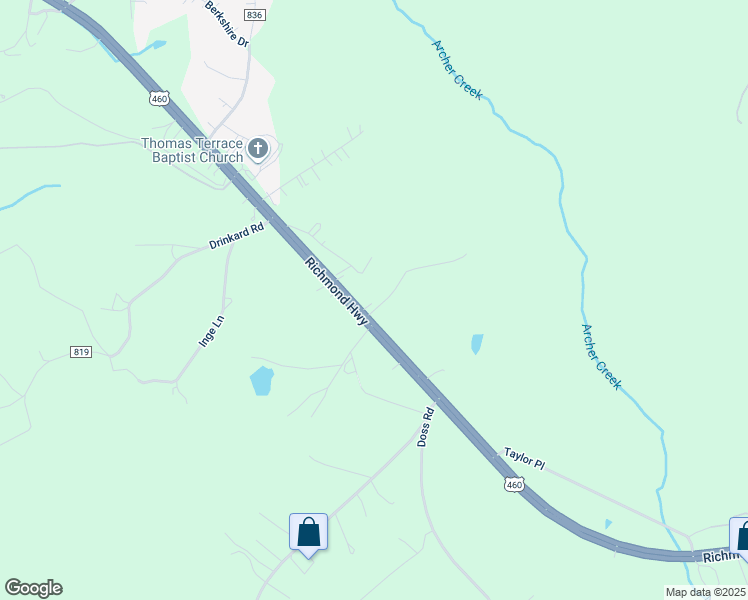 map of restaurants, bars, coffee shops, grocery stores, and more near 11030 Richmond Highway in Lynchburg