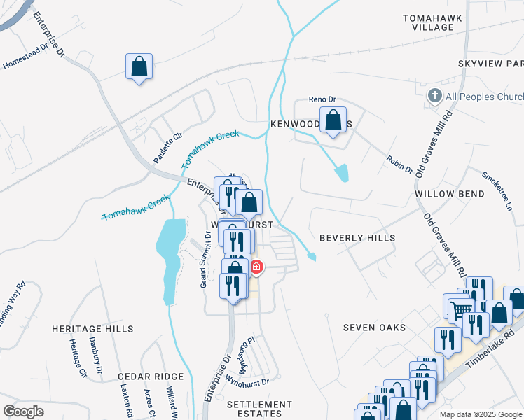 map of restaurants, bars, coffee shops, grocery stores, and more near 245 Northwynd Circle in Lynchburg