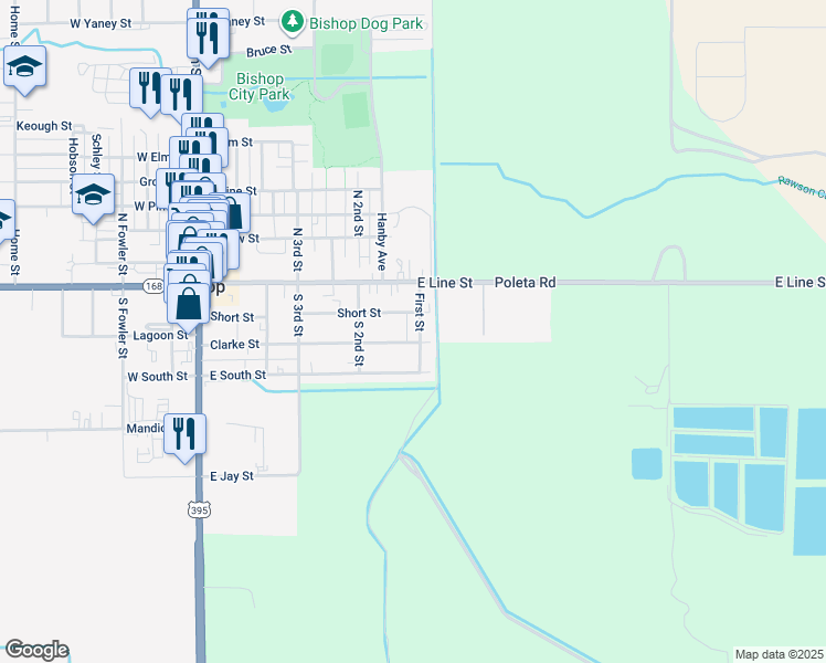 map of restaurants, bars, coffee shops, grocery stores, and more near 462 Short Street in Bishop