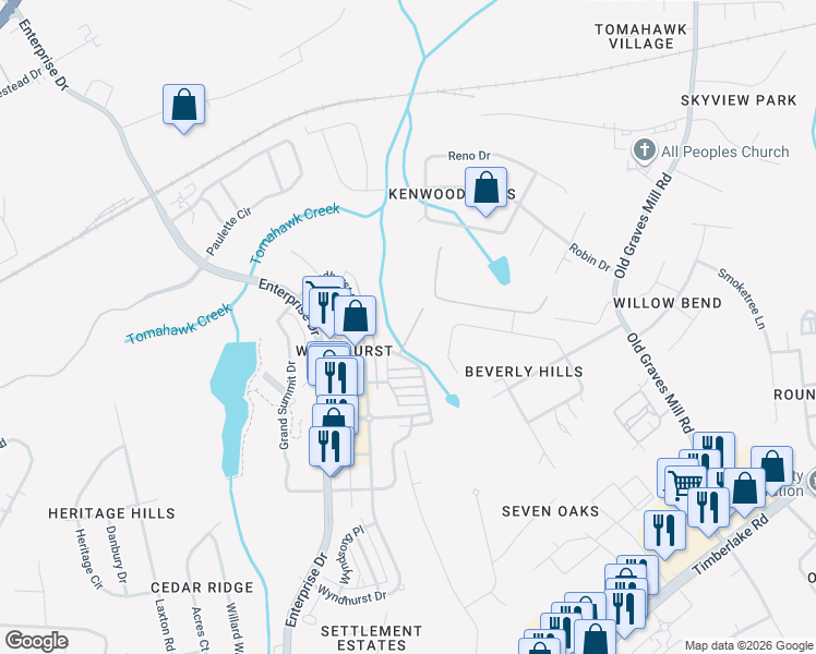 map of restaurants, bars, coffee shops, grocery stores, and more near 301 Northwynd Circle in Lynchburg