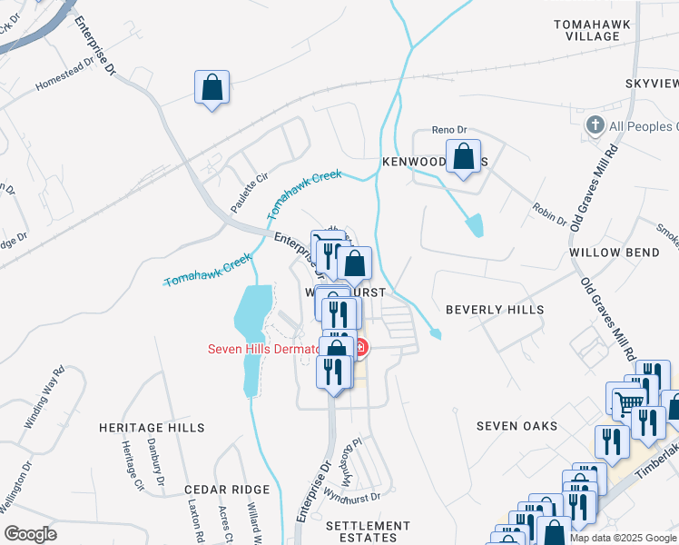 map of restaurants, bars, coffee shops, grocery stores, and more near 103 Northwynd Circle in Lynchburg