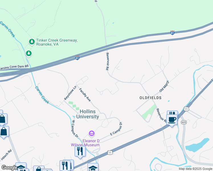 map of restaurants, bars, coffee shops, grocery stores, and more near in Hollins