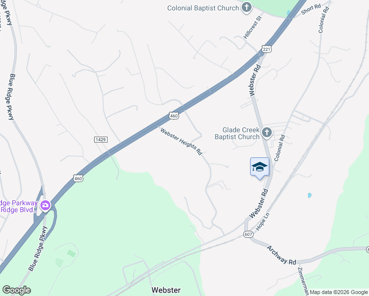 map of restaurants, bars, coffee shops, grocery stores, and more near 105-151 Webster Heights Rd in Roanoke