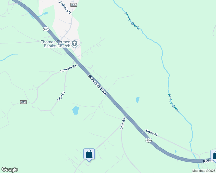 map of restaurants, bars, coffee shops, grocery stores, and more near 11030 Richmond Highway in Lynchburg
