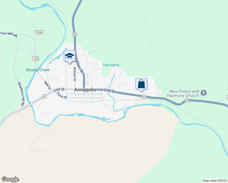 map of restaurants, bars, coffee shops, grocery stores, and more near Missouri 49 in Annapolis