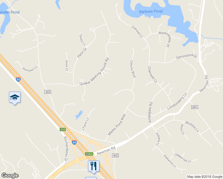 map of restaurants, bars, coffee shops, grocery stores, and more near 704 Marks Pond Way in Williamsburg