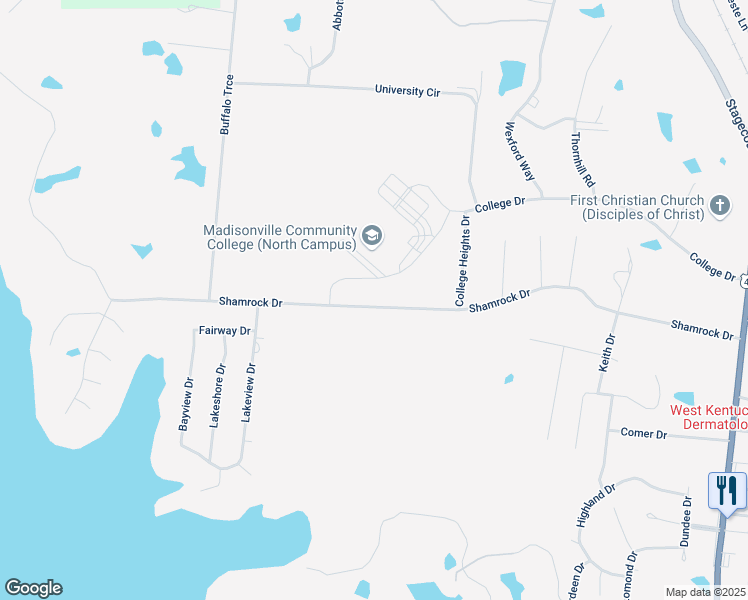 map of restaurants, bars, coffee shops, grocery stores, and more near 646 Shamrock Drive in Madisonville