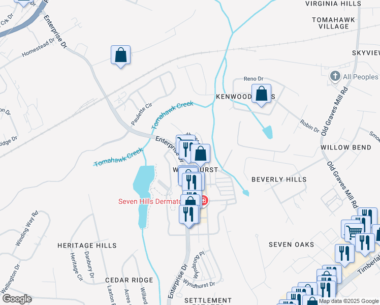 map of restaurants, bars, coffee shops, grocery stores, and more near 103 Northwynd Cir in Lynchburg