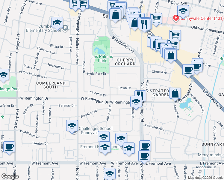 map of restaurants, bars, coffee shops, grocery stores, and more near 897 Spinosa Drive in Sunnyvale
