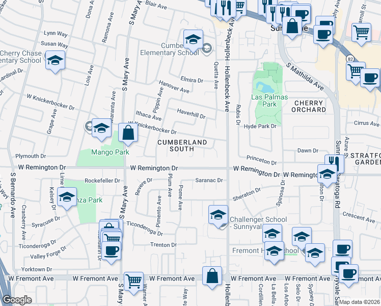 map of restaurants, bars, coffee shops, grocery stores, and more near 1019 Prune Court in Sunnyvale