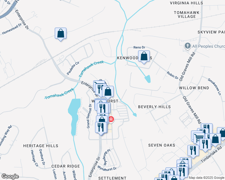 map of restaurants, bars, coffee shops, grocery stores, and more near 229 Northwynd Cir in Lynchburg