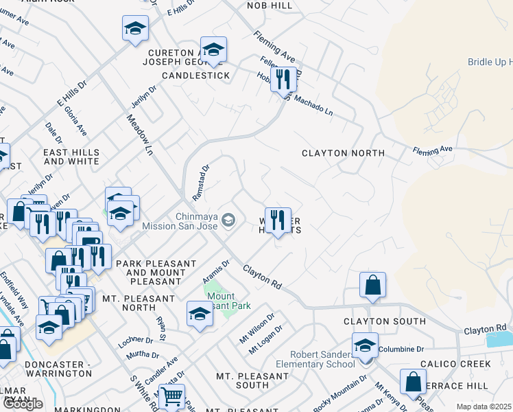 map of restaurants, bars, coffee shops, grocery stores, and more near 3480 Ramstad Drive in San Jose