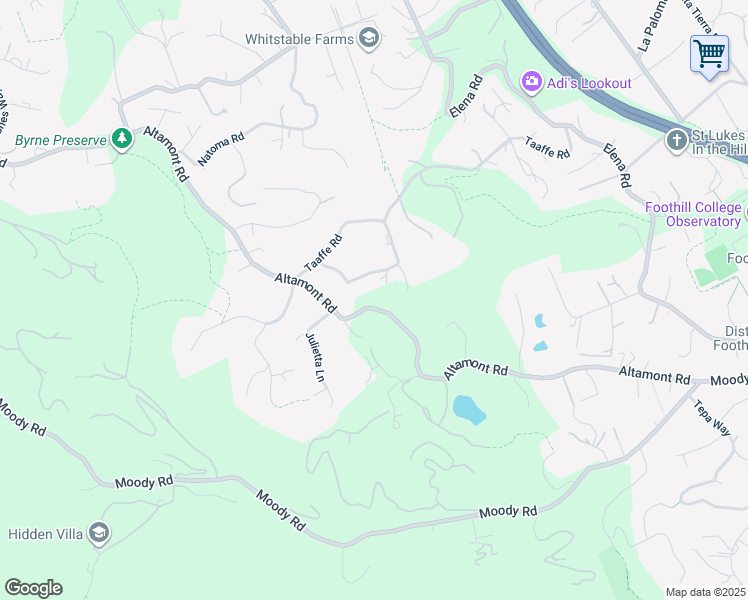map of restaurants, bars, coffee shops, grocery stores, and more near 26385 Altamont Road in Los Altos Hills