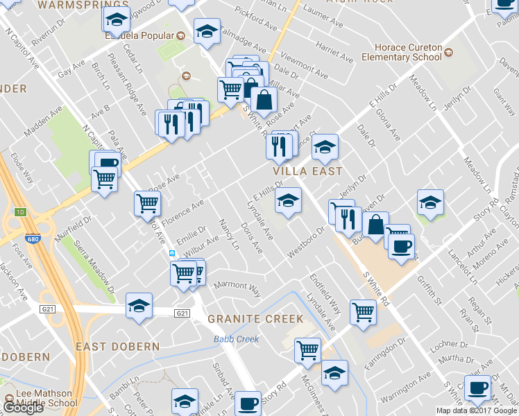 map of restaurants, bars, coffee shops, grocery stores, and more near 314 Lyndale Avenue in San Jose