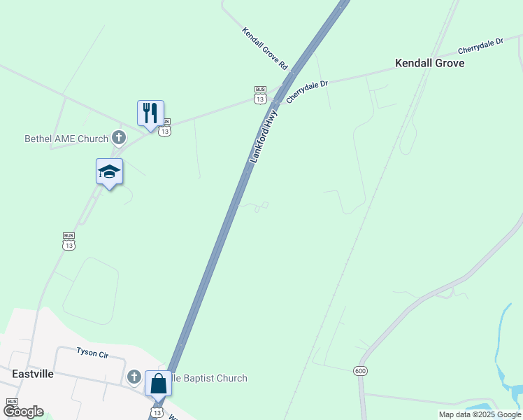 map of restaurants, bars, coffee shops, grocery stores, and more near 16075 Lankford Highway in Cape Charles