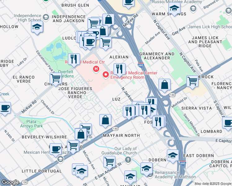 map of restaurants, bars, coffee shops, grocery stores, and more near 2254 Alexian Drive in San Jose