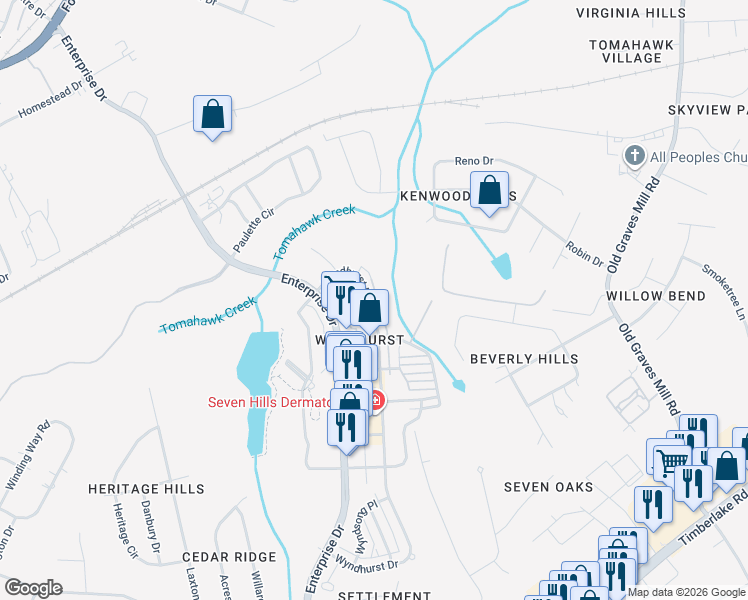 map of restaurants, bars, coffee shops, grocery stores, and more near 229 Northwynd Circle in Lynchburg
