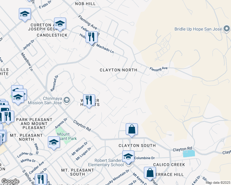 map of restaurants, bars, coffee shops, grocery stores, and more near 1527 Calco Creek Drive in San Jose