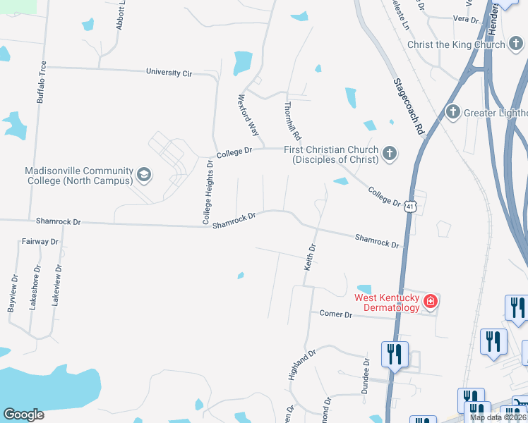 map of restaurants, bars, coffee shops, grocery stores, and more near 258 Shamrock Dr in Madisonville