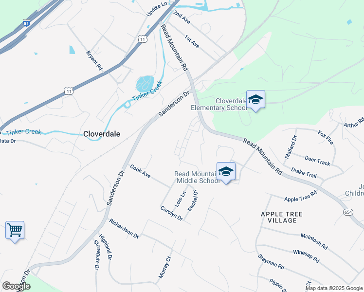 map of restaurants, bars, coffee shops, grocery stores, and more near 177 Tinkerview Drive in Cloverdale