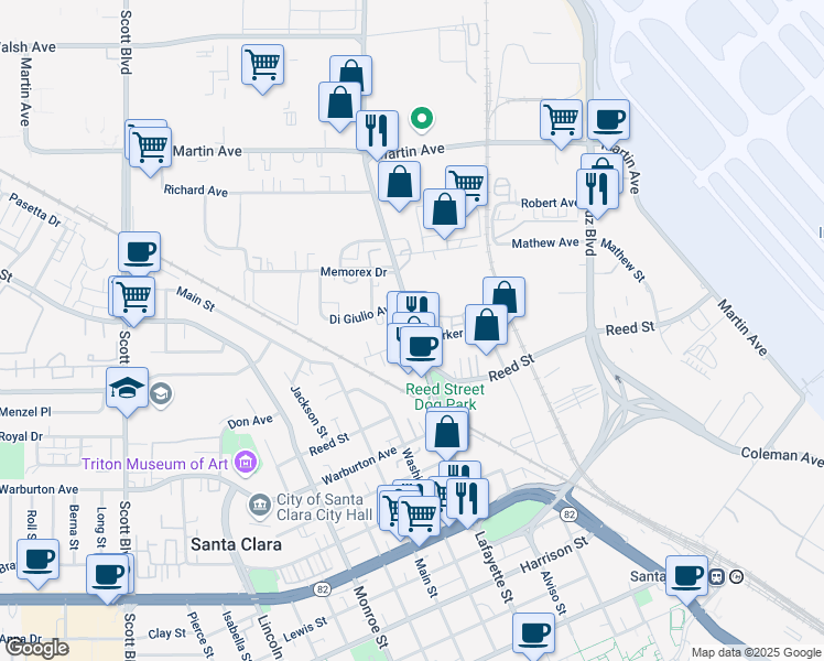 map of restaurants, bars, coffee shops, grocery stores, and more near 2012 Lafayette Street in Santa Clara