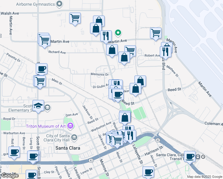 map of restaurants, bars, coffee shops, grocery stores, and more near 2012 Lafayette Street in Santa Clara