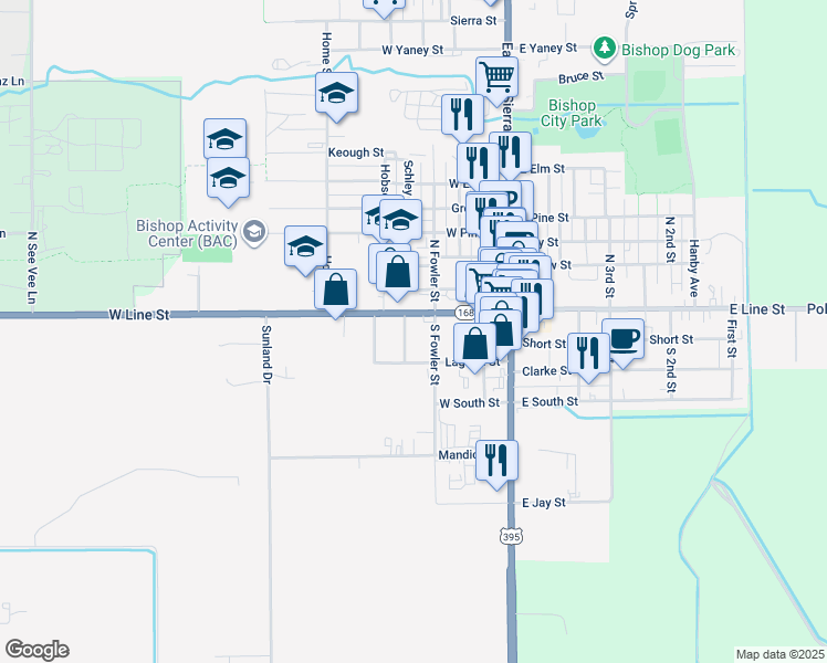 map of restaurants, bars, coffee shops, grocery stores, and more near 144 Fulton Street in Bishop