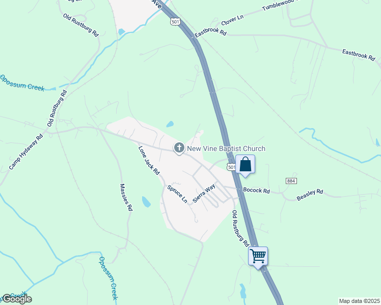 map of restaurants, bars, coffee shops, grocery stores, and more near 19 Granite Lane in Lynchburg