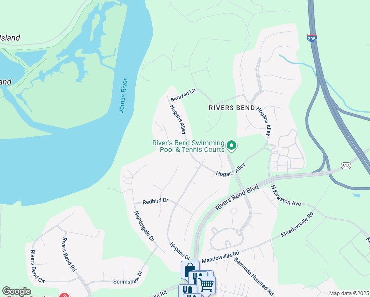 map of restaurants, bars, coffee shops, grocery stores, and more near 12501 Inverness Drive in Chester