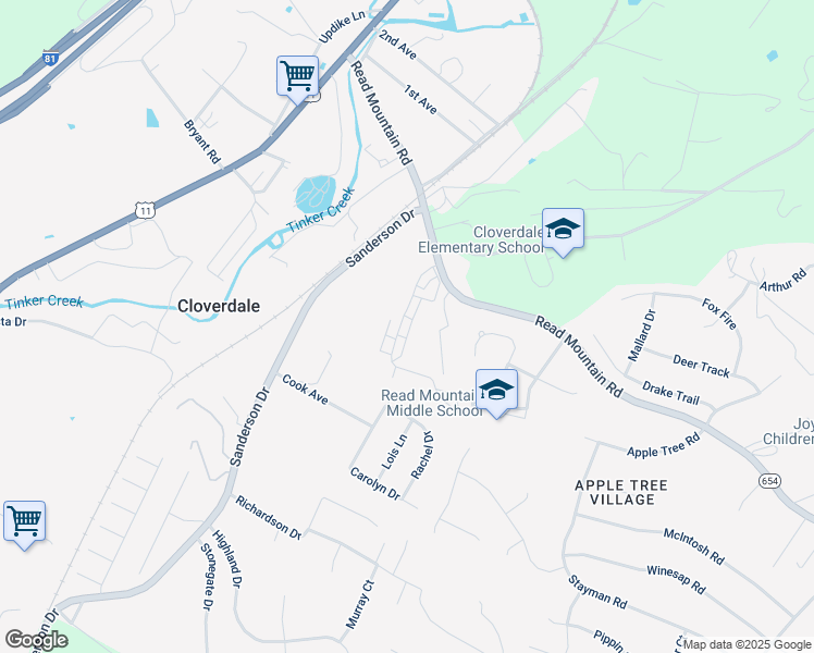 map of restaurants, bars, coffee shops, grocery stores, and more near 177 Tinkerview Drive in Cloverdale