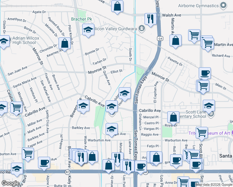 map of restaurants, bars, coffee shops, grocery stores, and more near 2079 Coolidge Drive in Santa Clara