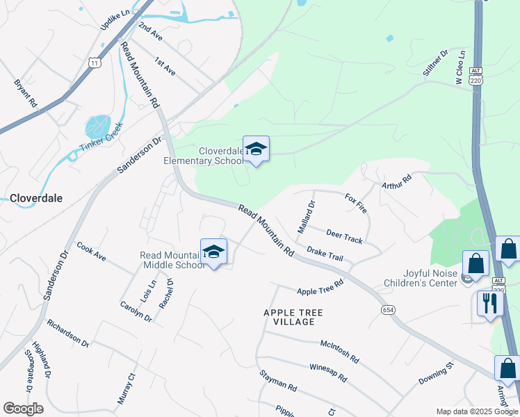 map of restaurants, bars, coffee shops, grocery stores, and more near 4100 Read Mountain Road in Cloverdale