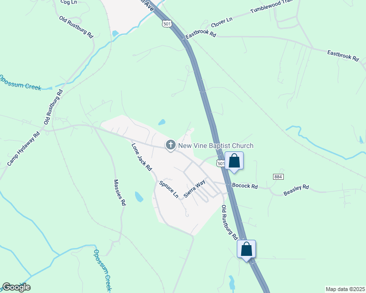 map of restaurants, bars, coffee shops, grocery stores, and more near 19 Granite Lane in Lynchburg