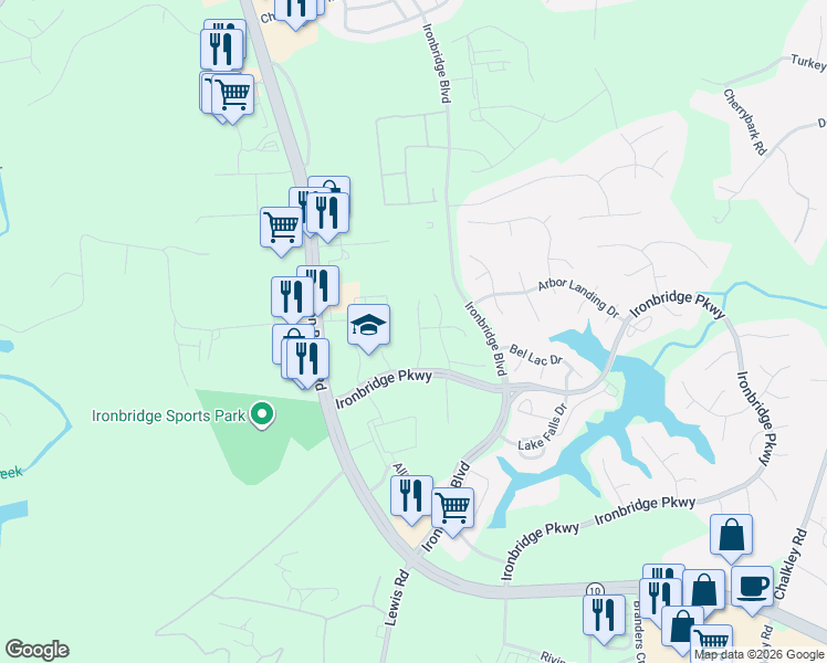 map of restaurants, bars, coffee shops, grocery stores, and more near Magill Terrace Drive in Chester