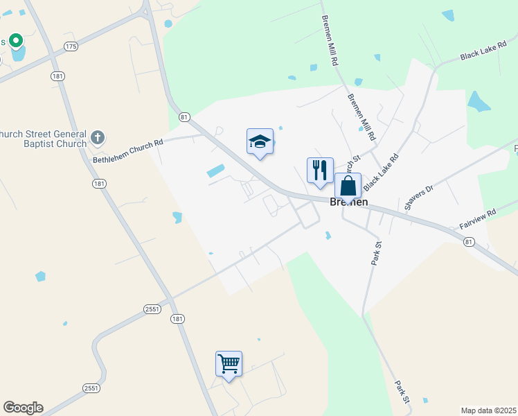 map of restaurants, bars, coffee shops, grocery stores, and more near 5000 Main Street in Bremen